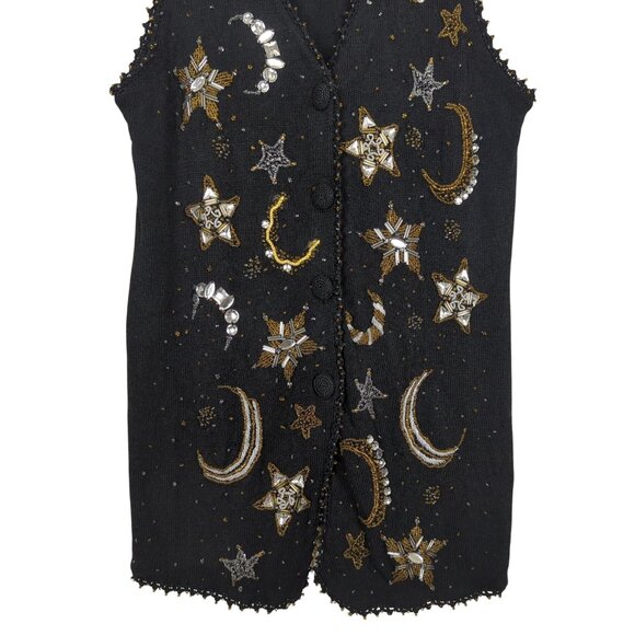 Michael Simon Beaded Y2K Vest Women’s Sweater Sz S Celestial Stars Moon Sequin - Picture 5 of 16